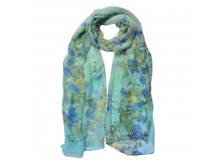 Zelený dámský šátek s modrými květy - 50*160 cm