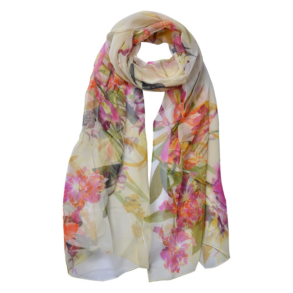 Dámský šátek s barevnými květy - 50*160 cm Clayre & Eef