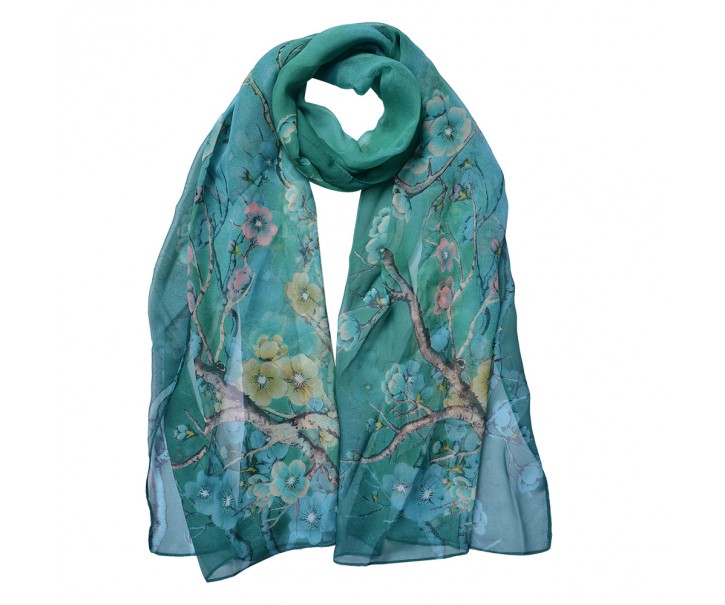 Zelený dámský šátek s jemnými květy - 50*160 cm
