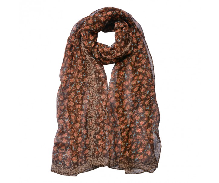 Hnědý dásmký šátek s jemnými květy - 50*160 cm