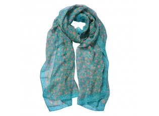 Tyrkysový dámský šátek s jemnými květy růží - 50*160 cm