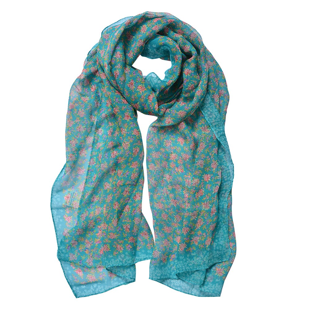 Tyrkysový dámský šátek s jemnými květy růží - 50*160 cm Clayre & Eef