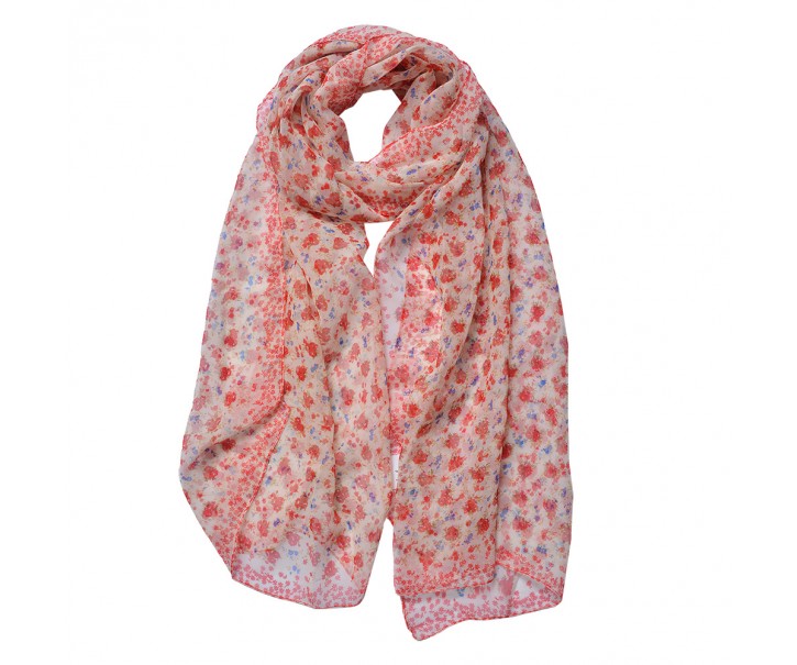 Růžový dámský šátek s květy - 50*160 cm
