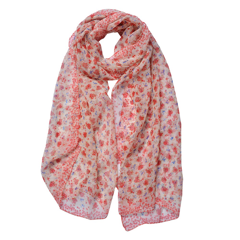 Růžový dámský šátek s květy - 50*160 cm Clayre & Eef