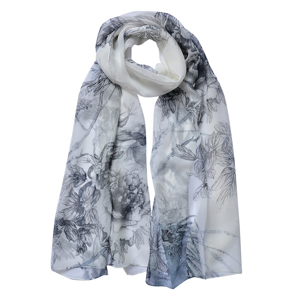 Šedý dámský šátek s květy Women Print Grey - 50*160 cm Clayre & Eef