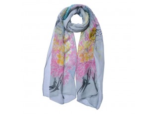 Šedý dámský šátek/ šál s barevnými květy - 50*160 cm