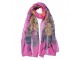 Růžový dámský šátek/ šál s barevnými květy - 50*160 cm