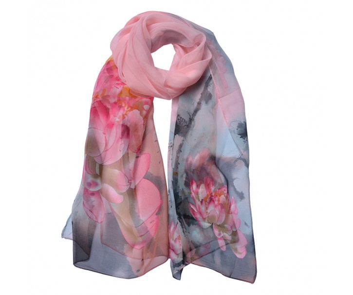 Růžový dámský šátek s potiskem květů Women Print Pink - 50*160 cm