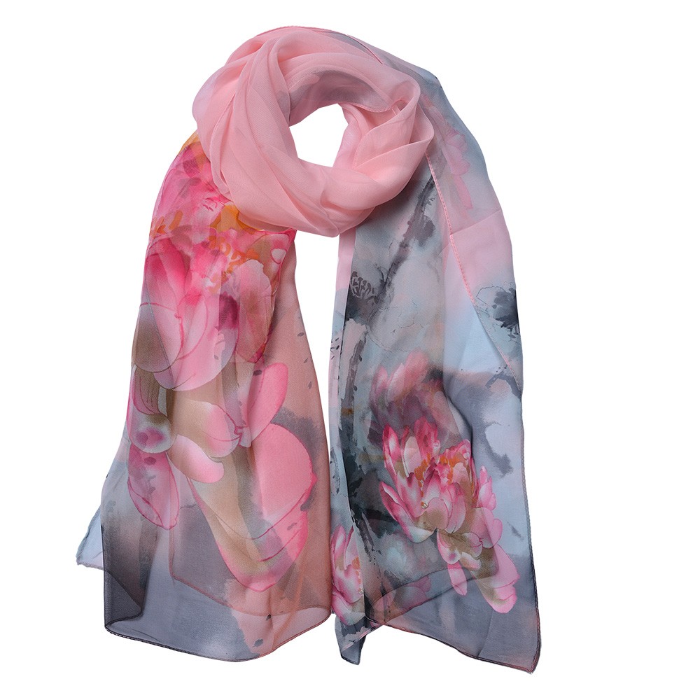 Růžový dámský šátek s potiskem květů Women Print Pink - 50*160 cm Clayre & Eef