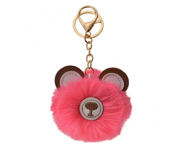 Přívěsek na klíče/ kabelku růžová chlupatá koule medvídek - Ø 7*12cm