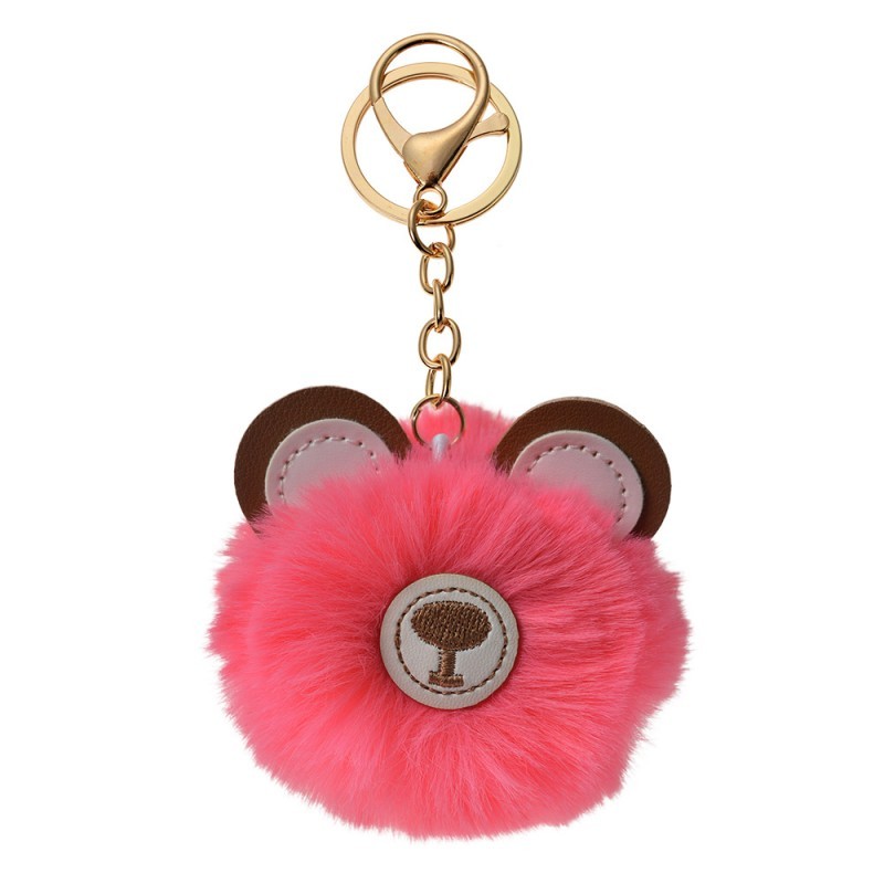 Přívěsek na klíče/ kabelku růžová chlupatá koule medvídek - Ø 7*12cm Juleeze
