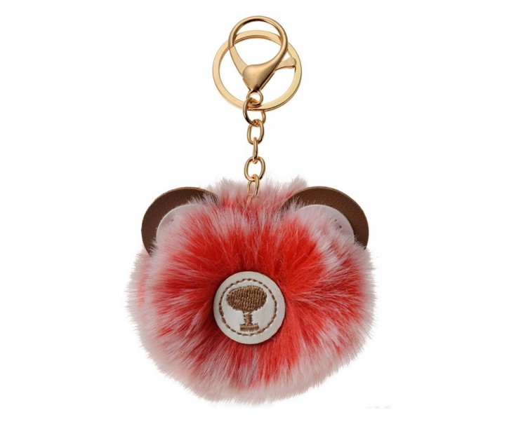 Přívěsek na klíče/ kabelku červená chlupatá koule medvídek - Ø 7*12cm