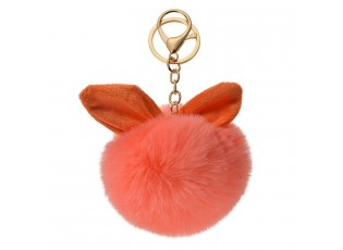 Přívěsek na klíče/ kabelku růžová chlupatá koule s oušky - Ø 7*12cm