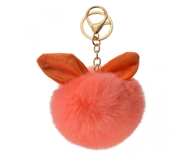Přívěsek na klíče/ kabelku růžová chlupatá koule s oušky - Ø 7*12cm
