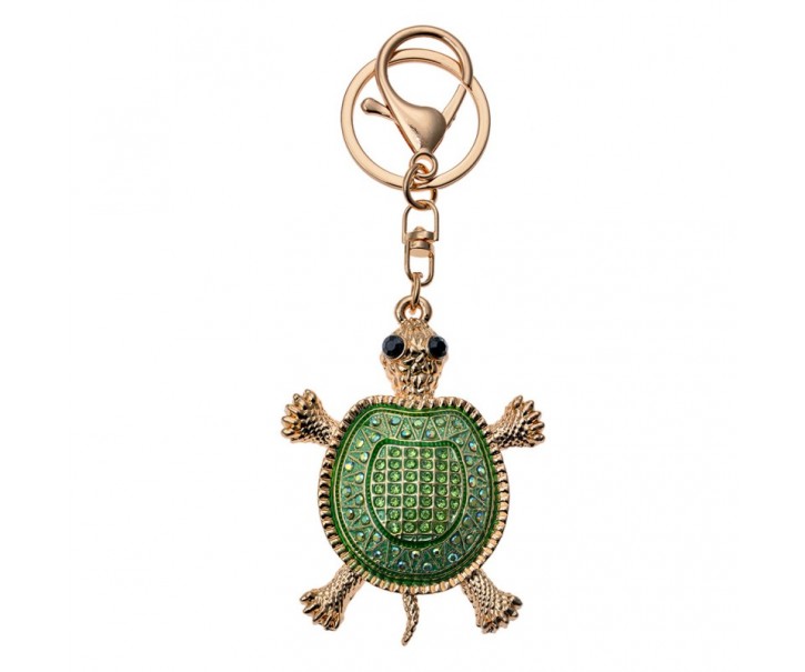 Přívěsek na klíče/ kabelku zlato-zelená želva s kamínky