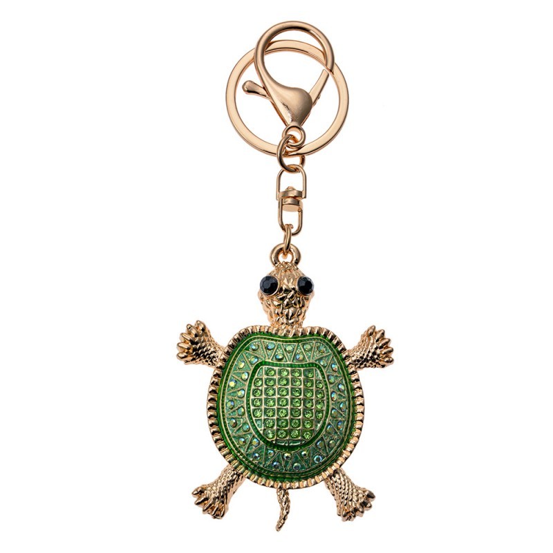 Přívěsek na klíče/ kabelku zlato-zelená želva s kamínky Juleeze