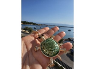 Přívěsek na klíče/ kabelku zlato-zelená želva s kamínky