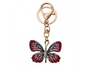Přívěsek na klíče/ kabelku zlato-růžový motýl s kamínky - 5*4/12cm
