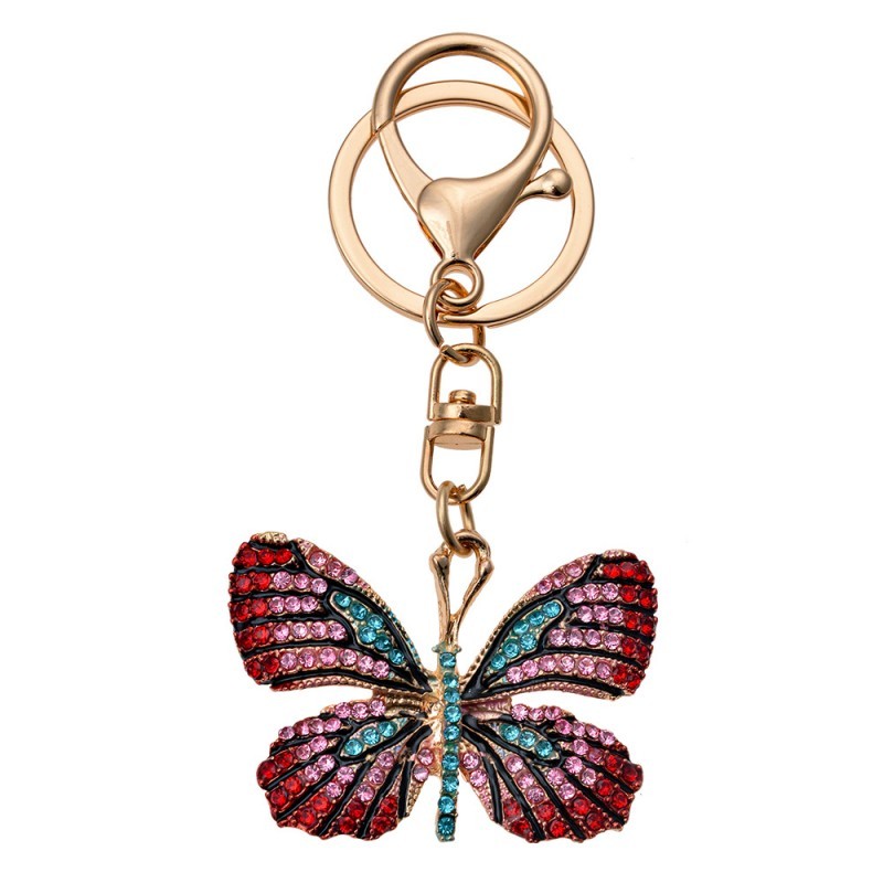 Přívěsek na klíče/ kabelku zlato-růžový motýl s kamínky - 5*4/12cm Juleeze