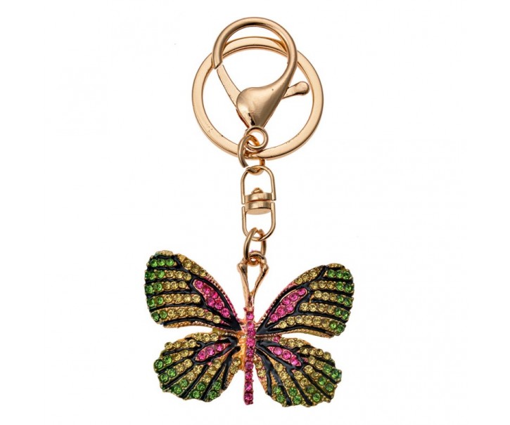 Přívěsek na klíče/ kabelku zlato-zelený motýl s kamínky - 5*4/12cm