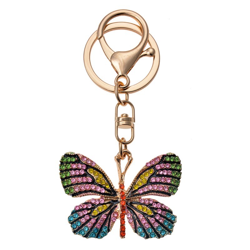 Přívěsek na klíče/ kabelku zlato-barevný motýl s kamínky - 5*4/12cm Juleeze