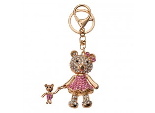 Přívěsek na klíče/ kabelku zlato-růžová medvědice s medvídětem a kamínky I
