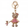 Přívěsek na klíče/ kabelku zlato-růžová medvědice s medvídětem a kamínky I