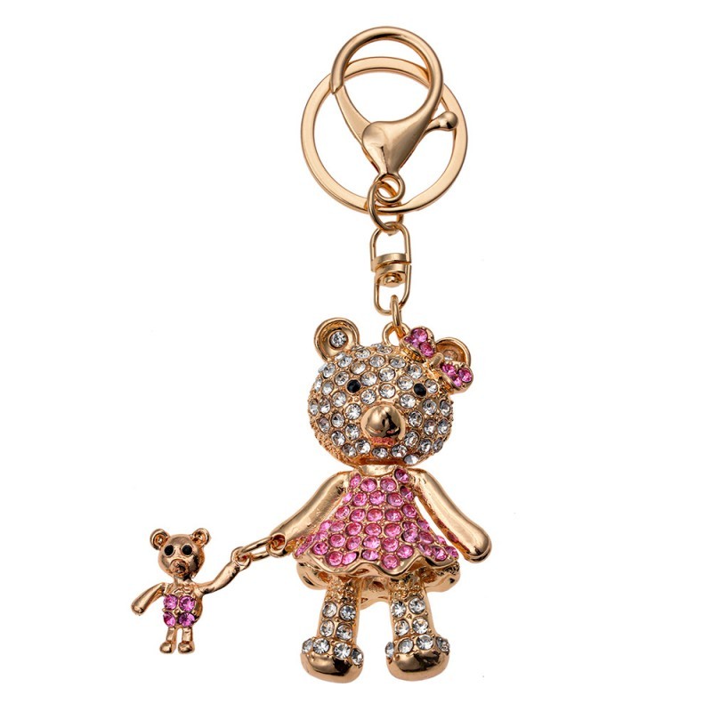 Přívěsek na klíče/ kabelku zlato-růžová medvědice s medvídětem a kamínky I Juleeze