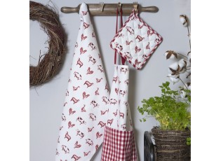 Bavlněná kuchyňská utěrka Country Life Animals bílo-červená - 50*70 cm
