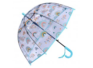 Průhledný dětský deštník s duhami a modrou rukojetí a okrajem - Ø 50 cm