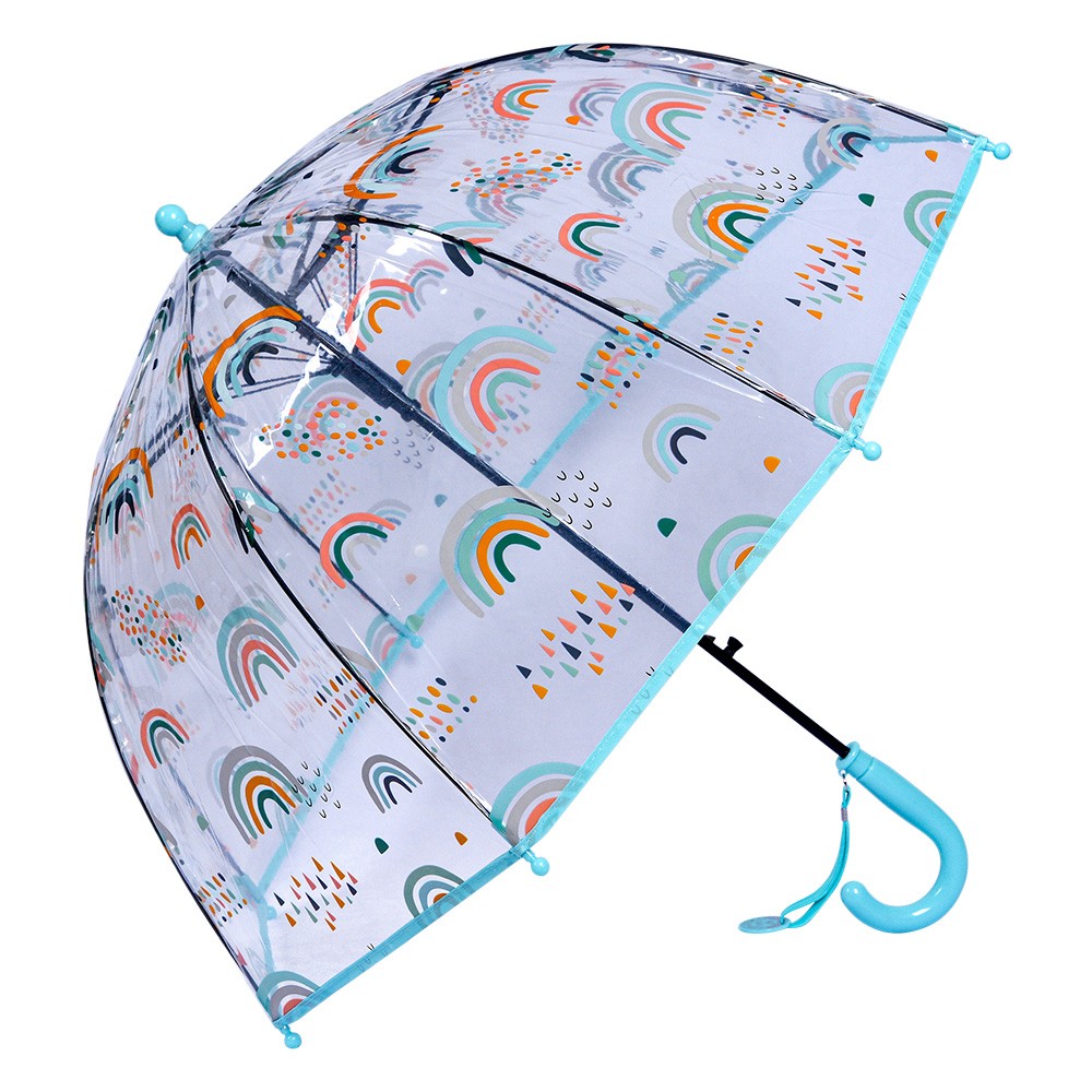 Průhledný dětský deštník s duhami a modrou rukojetí a okrajem - Ø 50 cm Juleeze