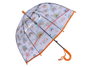 Průhledný dětský deštník s duhami a oranžovou rukojetí a okrajem - Ø 50 cm