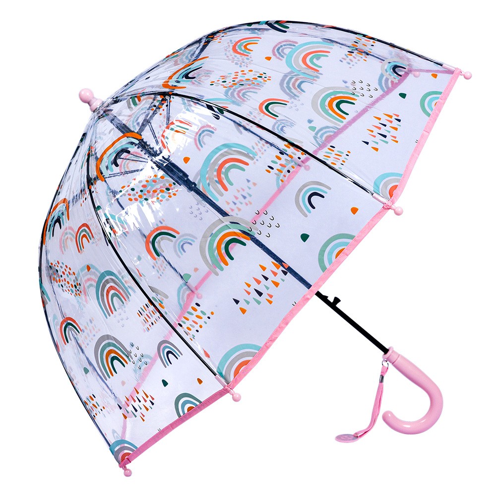 Průhledný dětský deštník s duhami a růžovou rukojetí a okrajem - Ø 50 cm Juleeze
