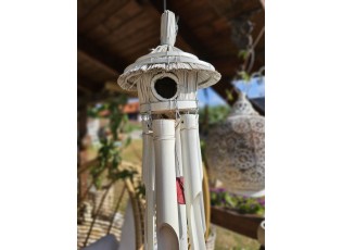 Přírodní bambusová zvonkohra s ptačí budkou - 16*16*130cm