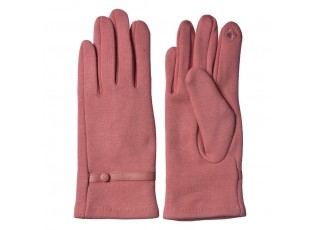 Růžové zimní dámské rukavice s knoflíkem - 8*24 cm