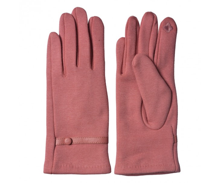 Růžové zimní dámské rukavice s knoflíkem - 8*24 cm