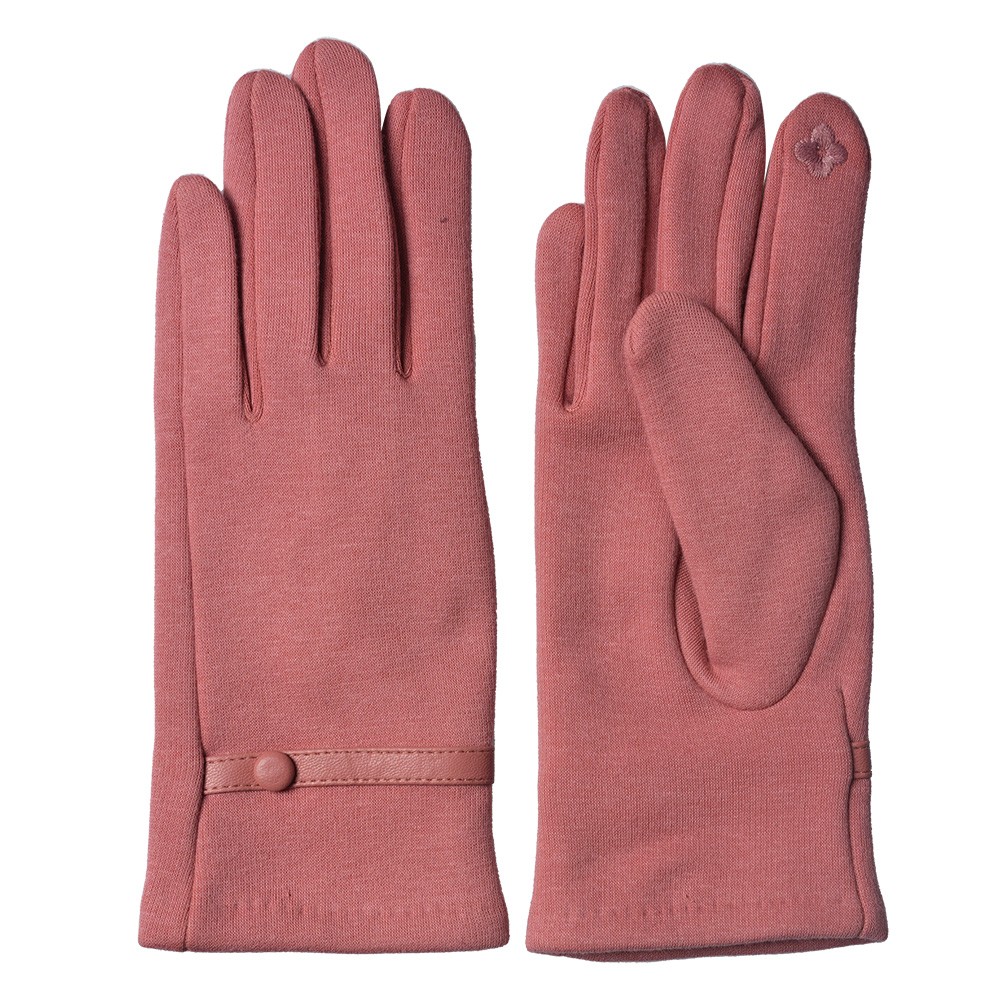 Růžové zimní dámské rukavice s knoflíkem - 8*24 cm Clayre & Eef