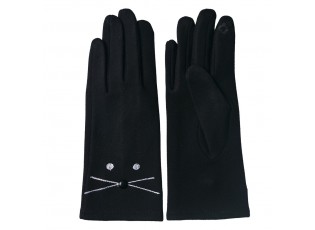 Černé zimní rukavice s vyšívanými očky a fousky - 8*24 cm