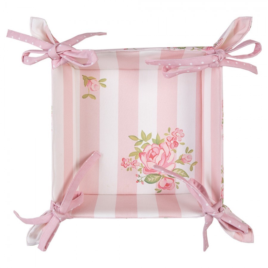 Bavlněný košík na pečivo s květy růže Sweet Roses - 35*35*8cm Clayre & Eef