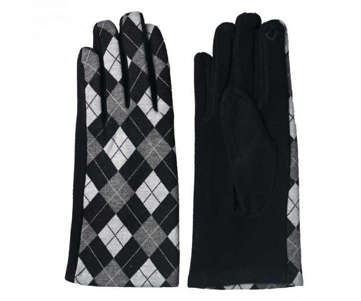 Černé kárované dámské zimní rukavice - 9*24 cm