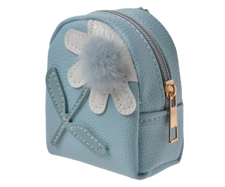 Modrá klíčenka ve tvaru batůžku s květinou