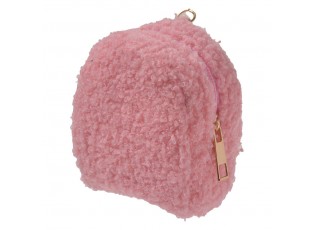 Růžová chlupatá klíčenka ve tvaru batůžku