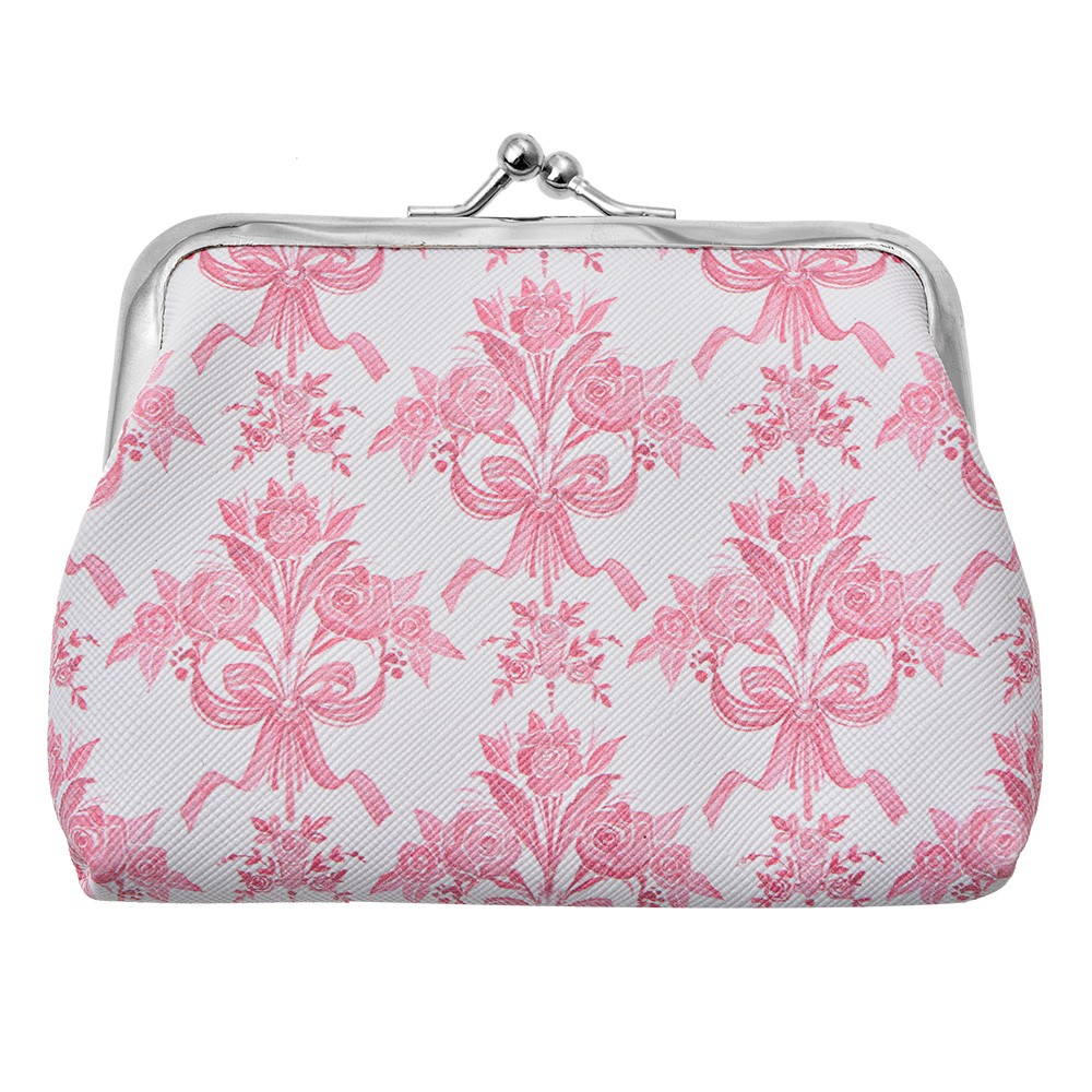Bílo - růžová peněženka s kyticemi Pouquet - 8*12 cm Clayre & Eef