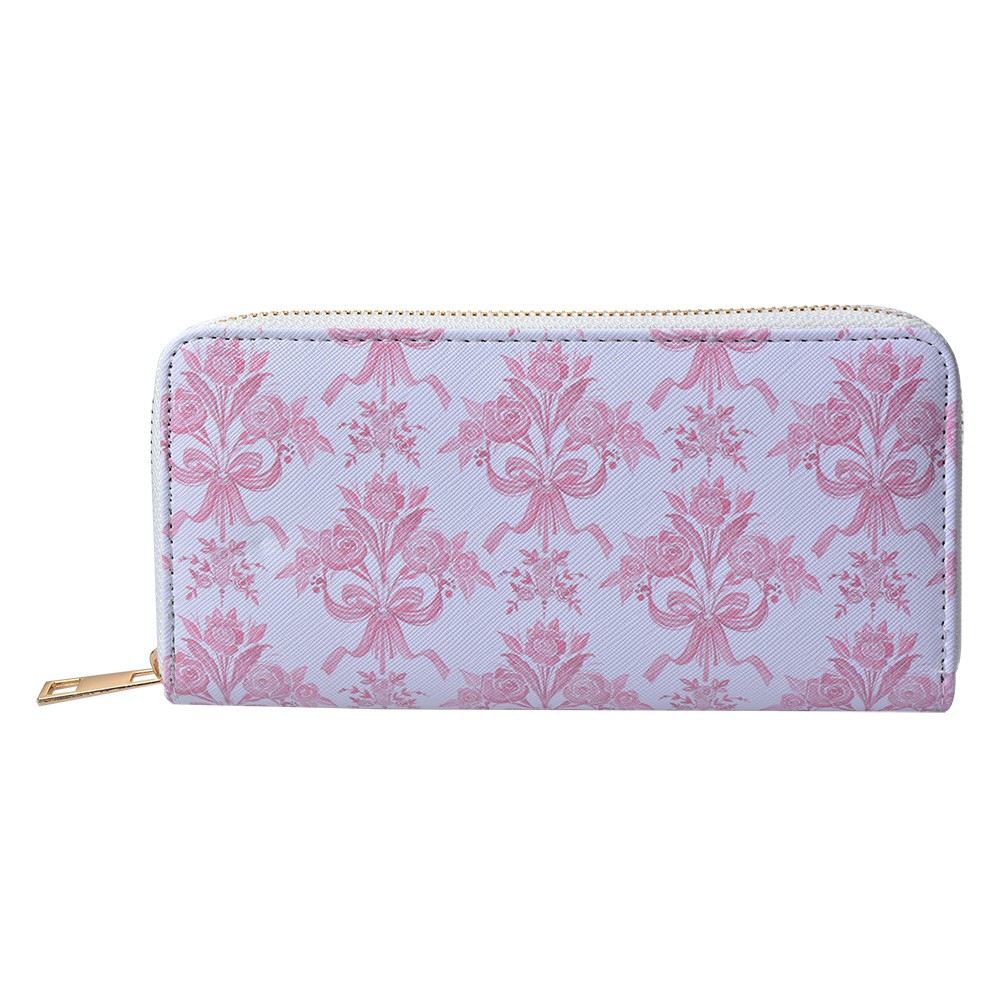 Bílo - růžová peněženka s kyticemi Pouquet  - 10*19 cm Clayre & Eef