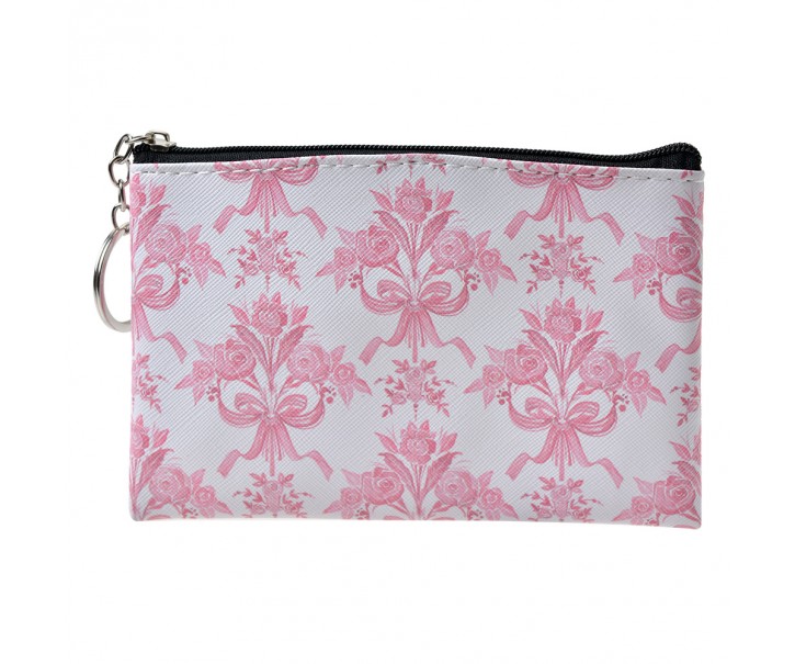 Bílo - růžová peněženka/ taštička s kyticemi Pouquet - 10*15 cm