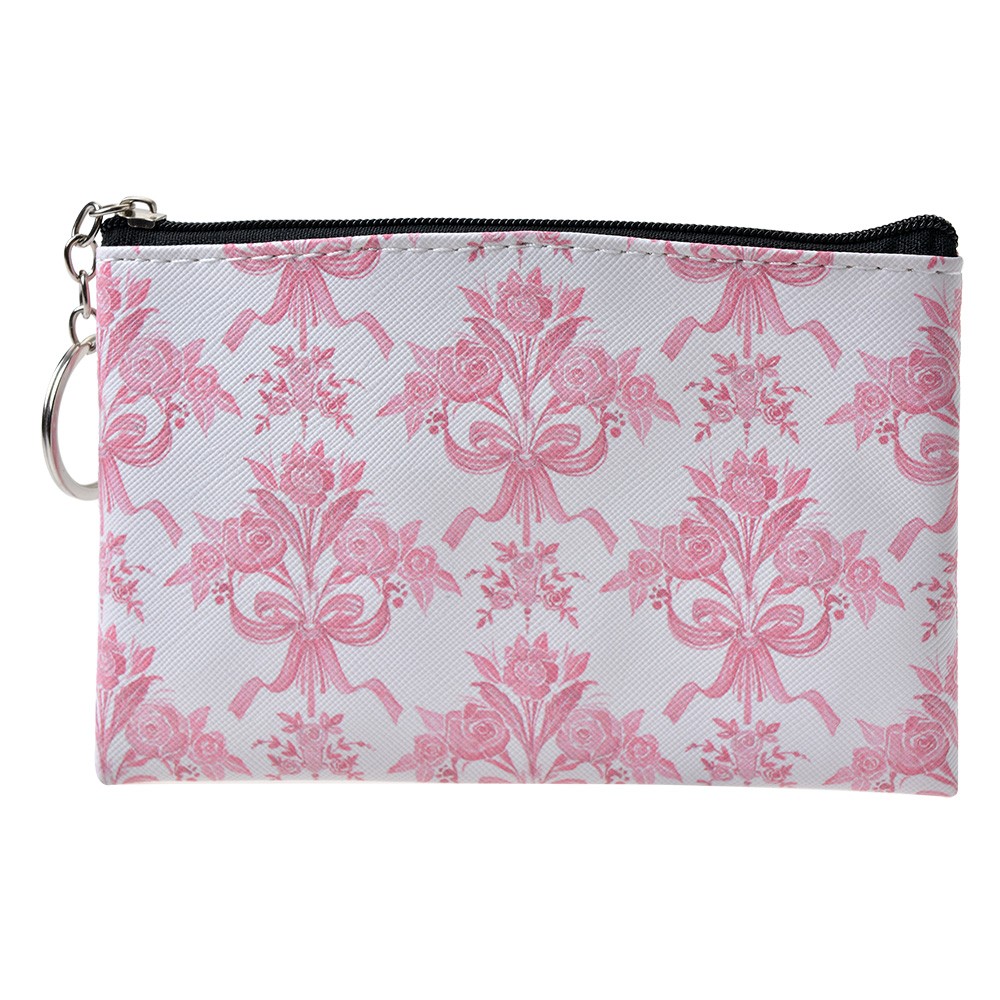 Bílo - růžová peněženka/ taštička s kyticemi Pouquet - 10*15 cm Clayre & Eef