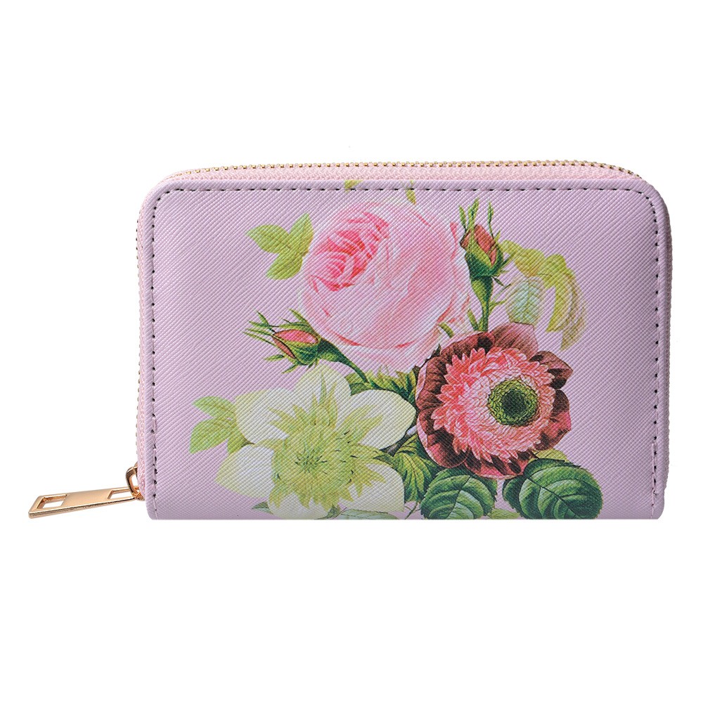Růžová peněženka s květy Pinerose - 10*15 cm Clayre & Eef