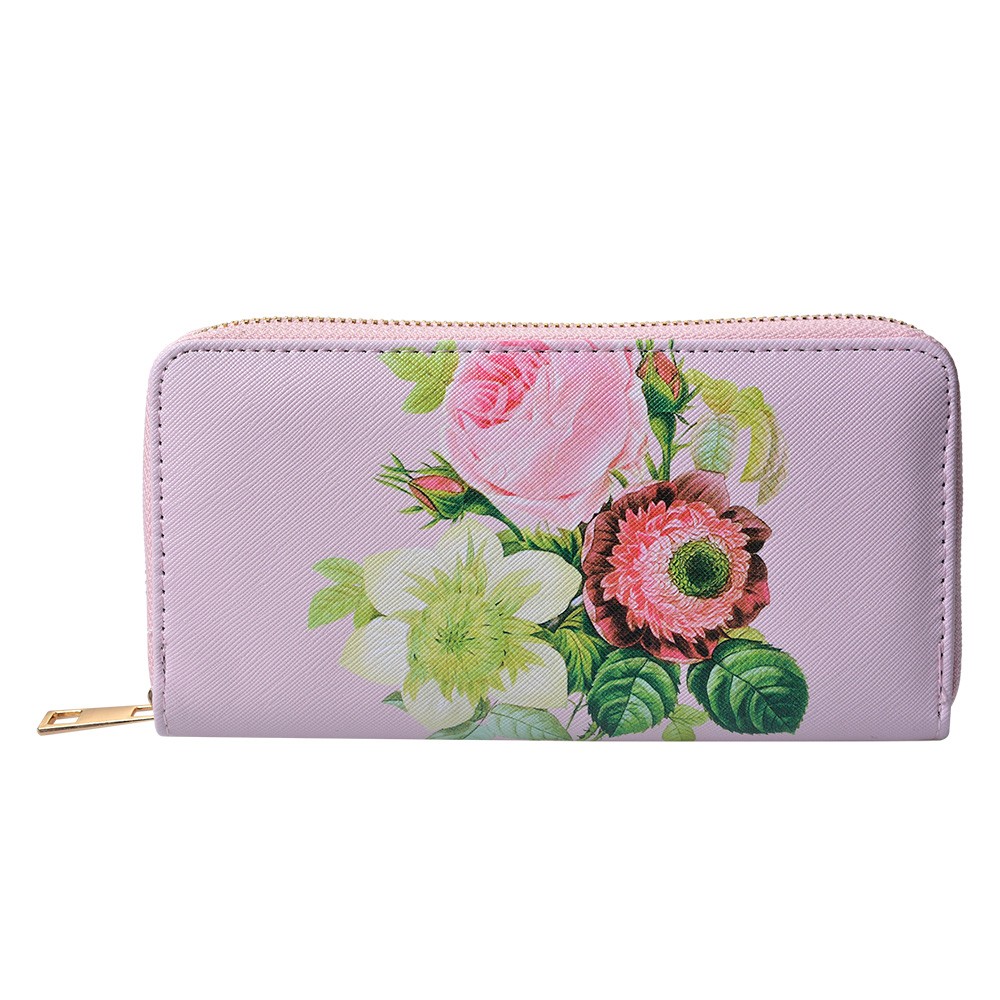 Růžová peněženka s květy Pinerose - 10*19 cm Clayre & Eef