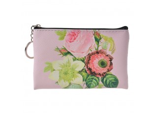 Růžová peněženka s květy Pinerose - 10*15 cm