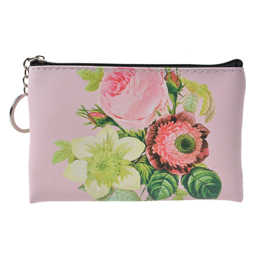 Růžová peněženka/ taštička s květy Pinerose - 10*15 cm Clayre & Eef